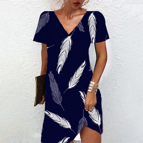

Women's A Line Dress Short Mini Dress Navy Blue Short Sleeve Print Print Spring Summer V Neck Casual Vacation 2022 S M L XL XXL 3XL