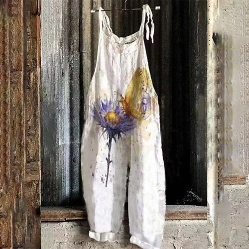 

Women's Jumpsuit Print Floral Square Neck Casual Street Daily Regular Fit Sleeveless White Black Purple S M L Spring