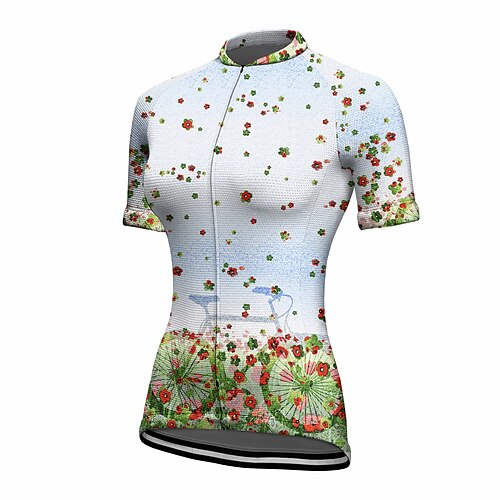 

21Grams Women's Short Sleeve Cycling Jersey Summer Spandex Green Floral Botanical Bike Top Mountain Bike MTB Road Bike Cycling Quick Dry Moisture Wicking Sports Clothing Apparel / Stretchy