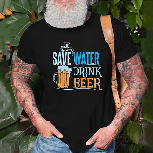 

Men's Unisex T shirt Hot Stamping Graphic Prints Beer Letter Crew Neck Street Daily Print Short Sleeve Tops Casual Designer Big and Tall Sports White Black Navy Blue