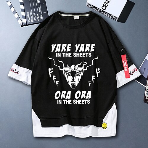 

Inspired by JoJo's Bizarre Adventure Jotaro Kujo T-shirt Cartoon 100% Polyester Anime Fake two piece Harajuku Street Style T-shirt For Men's / Women's / Couple's