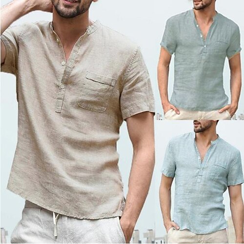 

Men's Hiking Shirt / Button Down Shirts Henley Shirt Vintage Tees Tshirt Top Outdoor Breathable Lightweight Soft Comfortable Spring Summer Light Blue White Black Fishing Climbing Running