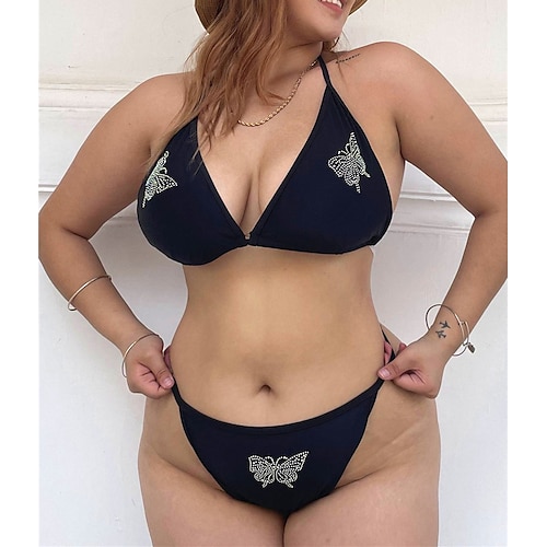 

Mulheres Roupa de Banho Biquíni 2 partes Tamanho Grande roupa de banho Sem costas Corda Borboleta Animal Preto Rosa claro Nadador Decote em V-wire Fatos de banho Sensual Férias Moda / Moderno / novo