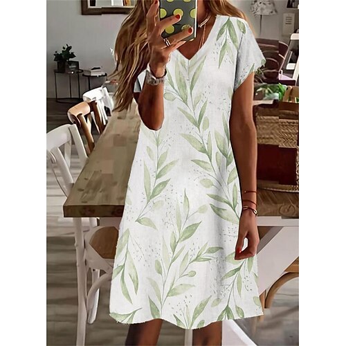 

Women's Shift Dress Knee Length Dress Green Short Sleeve Floral Print Spring Summer V Neck Stylish Casual 2022 S M L XL XXL 3XL