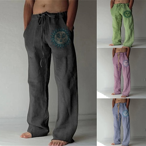 

Men's Fashion Designer Straight Trousers 3D Print Elastic Drawstring Design Front Pocket Pants Casual Daily Graphic Prints Sun Comfort Soft Mid Waist Green Blue Purple Dark Gray S M L XL XXL