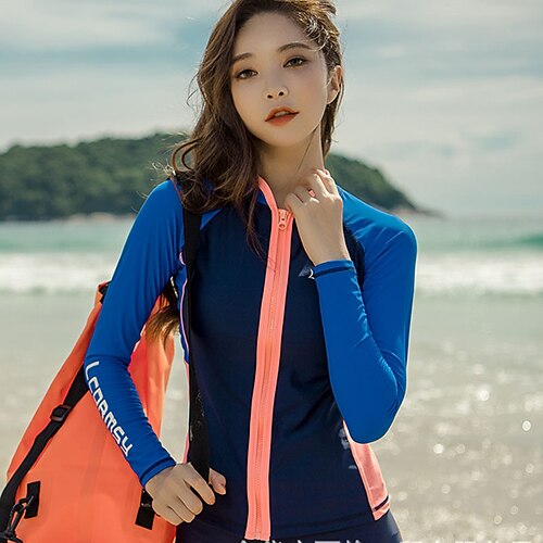 

Women's Rash Guard UPF50 Breathable Quick Dry Long Sleeve Sun Shirt Swim Shirt Front Zip Swimming Surfing Beach Water Sports Solid Colored Spring Summer / Lightweight
