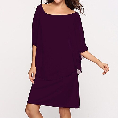 

Women's Shift Dress Short Mini Dress Blue Black Purple Red 3/4 Length Sleeve Pure Color Chiffon Fake two piece Spring Summer Round Neck Elegant Casual Classic 2022 S M L XL XXL