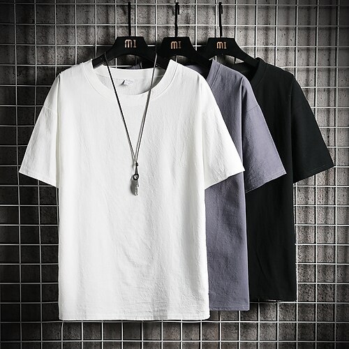 

Men's T shirt Solid Color Round Neck Casual Daily Short Sleeve Tops Simple Casual Fashion Green White Black