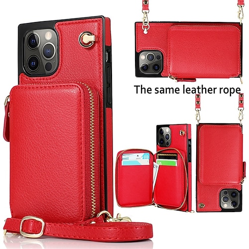 

Phone Case For Apple Wallet Card iPhone 13 Pro Max 12 11 SE 2022 X XR XS Max 8 7 Zipper with Wrist Strap Shockproof Solid Colored PU Leather