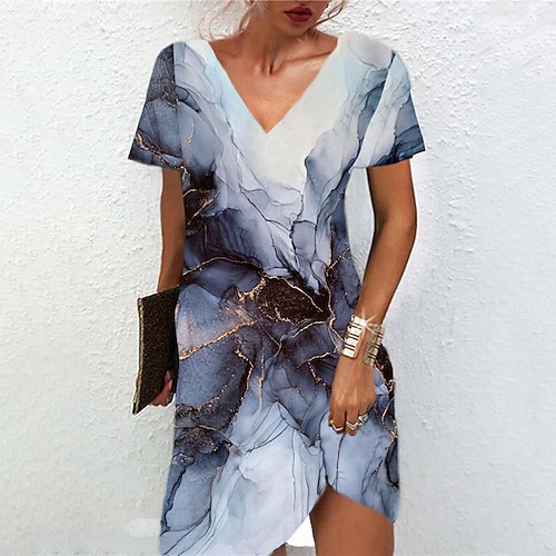 

Women's A Line Dress Short Mini Dress Gray Short Sleeve Print Print Spring Summer V Neck Casual Vacation 2022 S M L XL XXL 3XL