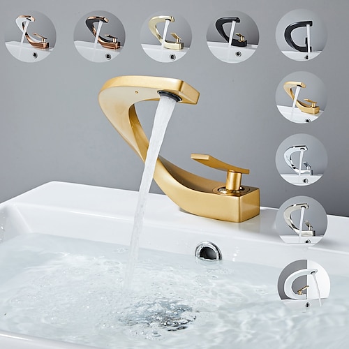 

Bathroom Sink Faucet,Waterfall Brass Electroplated Finish Single Handle One Hole Bath Taps with Hot and Cold Switch