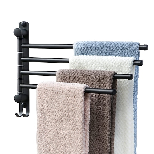 

Wall Mounted Towel Bar Swivel Towel Rack 304 Stainless Steel Towel Bar Towel Hanger with Hooks Space Saving Towel Racks for Bathroom Kitchen (Black Silver Optional)