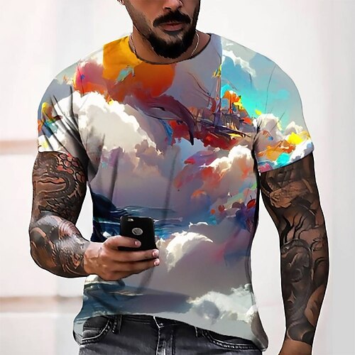 

Men's Tee T shirt 3D Print Graphic Round Neck Casual Daily 3D Print Short Sleeve Tops Fashion Designer Cool Comfortable Yellow