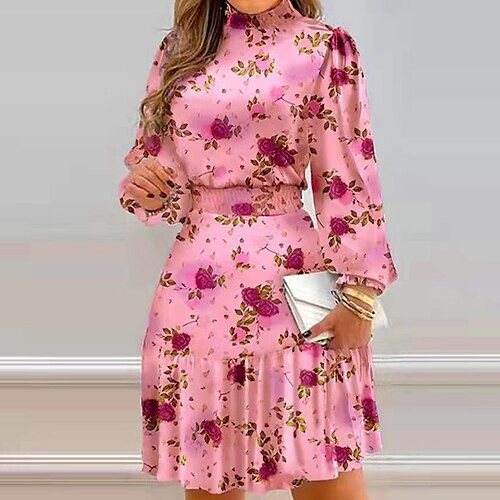 

Women's A Line Dress Short Mini Dress Purple Red Navy Blue Yellow Long Sleeve Floral Print Spring Summer Crew Neck Casual 2022 S M L XL XXL