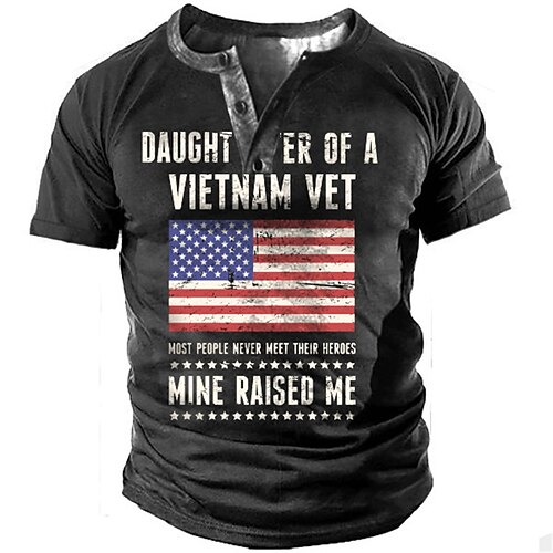 

Men's Henley Shirt T shirt 3D Print Graphic National Flag Henley Street Casual Button-Down Print Short Sleeve Tops Basic Fashion Classic Comfortable Black / Sports / Summer