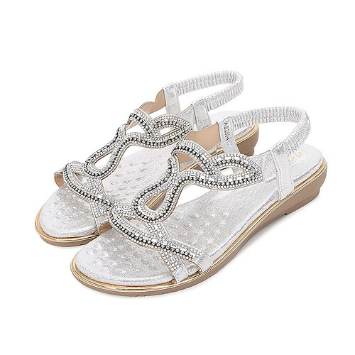 

Women's Sandals Flat Sandals Sparkling Glitter Flat Heel Round Toe Open Toe Elegant Casual Party Beach PU Leather Elastic Band Spring Summer Solid Colored Black Rosy Pink Silver