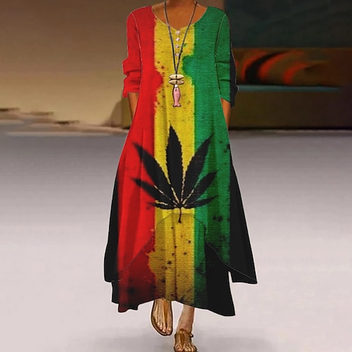 

Women's A Line Dress Maxi long Dress Black Purple Light Green Red Yellow Long Sleeve Floral Print Spring Summer Round Neck Casual 2022 S M L XL XXL 3XL 4XL 5XL