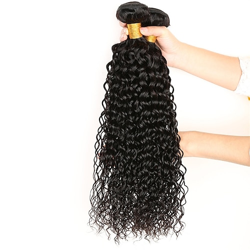 

Brazilian Virgin Hair Water Wave 3 Bundles Remy Human Hair Weaves For Black Women 100% Unprocessed Brazilian Water Wave Hair Extensions 1B 8-24 Inch