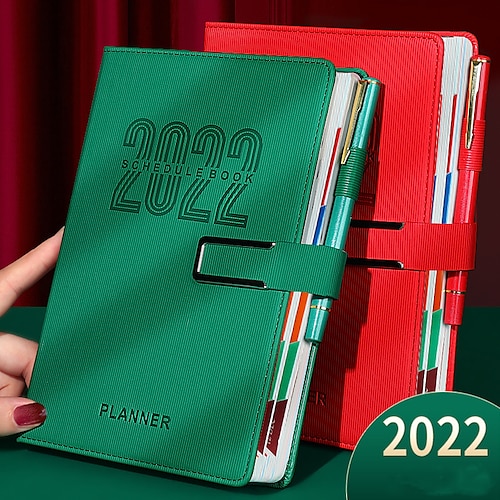 

2022 Daily Weekly Monthly Planner A5 5.8×8.3 Inch Classic PU Hardcover Elastic Closure Agenda Strap Design Planner 400 Pages for School Office Business