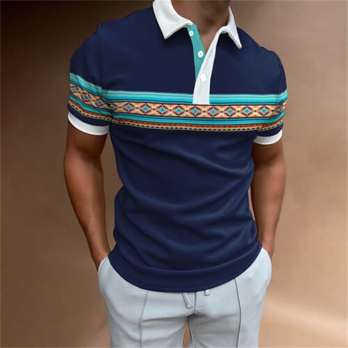 

Men's Collar Polo Shirt Golf Shirt Graphic Tribal Turndown Blue Hot Stamping Outdoor Street Short Sleeve Button-Down Print Clothing Apparel Cotton Fashion Casual Breathable Comfortable / Summer