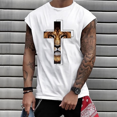

Men's Unisex T shirt Hot Stamping Graphic Prints Cross Animal Crew Neck Street Daily Print Cap Sleeve Tops Casual Designer Big and Tall Sports White / Summer