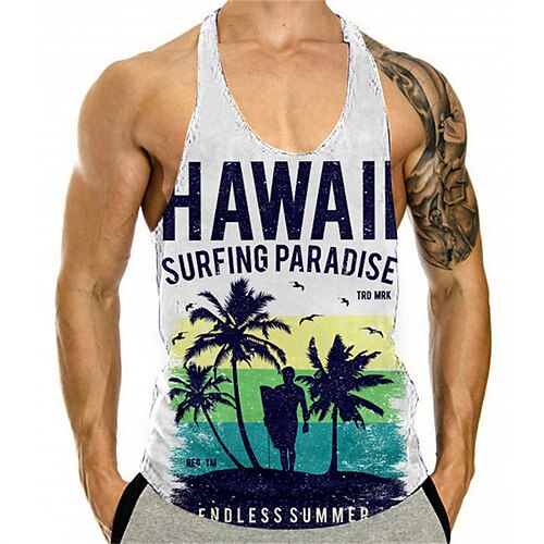 

Men's Tank Top Vest 3D Print Scenery Graphic Prints Crew Neck Daily Sports Print Sleeveless Tops Classic Designer Hawaiian Big and Tall White