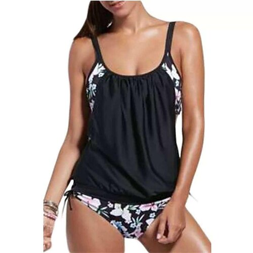 

Women's Tankini Two Piece Swimsuit T Back Swimwear Bathing Suit Patchwork Swimwear Black and white stripes Stars Breathable Quick Dry Lightweight Sleeveless - Swimming Beach Water Sports Spring Summer