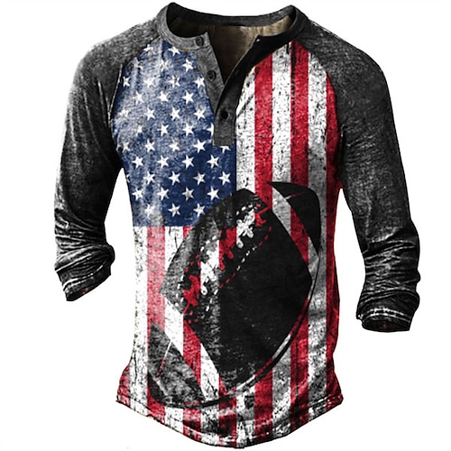 

Men's Henley Shirt Tee T shirt 3D Print Graphic Flag Plus Size Henley Daily Sports Button-Down Print Long Sleeve Tops Basic Casual Classic Designer Dark Gray
