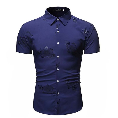 

Men's Shirt Print Floral Turndown Casual Daily Button-Down Print Short Sleeve Tops Casual Fashion Beach Black Red Navy Blue