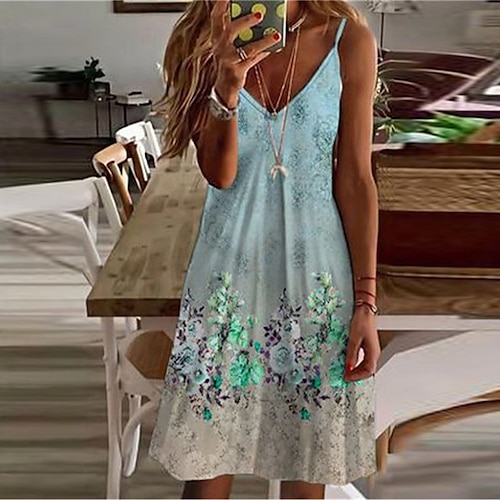 

Women's Shift Dress Short Mini Dress Blue Purple Pink Sleeveless Floral Color Gradient Print Spring Summer Spaghetti Strap Casual Vacation 2022 S M L XL XXL 3XL