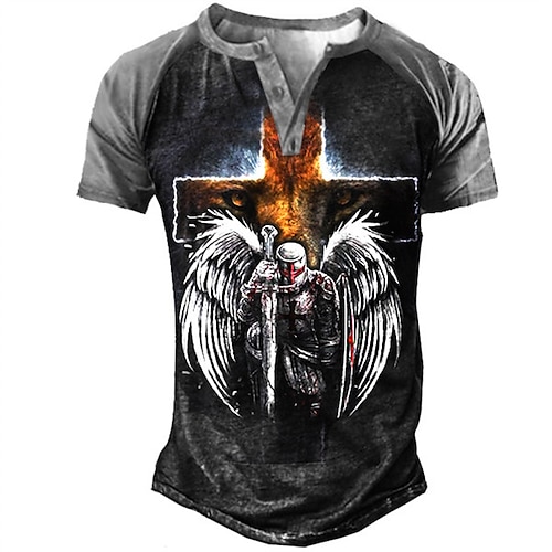 

Men's Henley Shirt Tee T shirt 3D Print Graphic Cross Plus Size Henley Daily Sports Button-Down Print Short Sleeve Tops Basic Casual Classic Designer Black