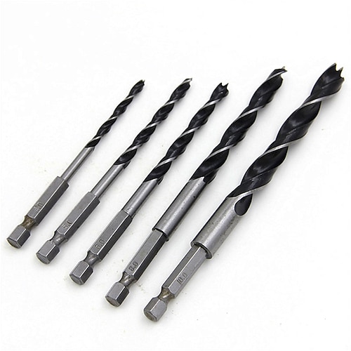 

5pcs Quick Change Hex Shank HCS Twist Drill Bit Three Flutes Hardware Set 4mm 5mm 6mm 8mm 10mm Wood DIY Tools