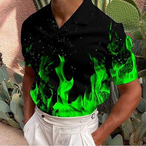

Men's Collar Polo Shirt Golf Shirt Flame Turndown Green Fuchsia 3D Print Casual Daily Short Sleeve Button-Down Print Clothing Apparel Fashion Designer Casual Breathable / Sports