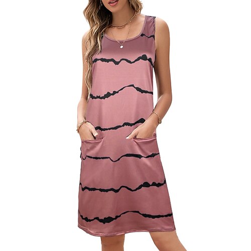 

Women's A Line Dress Knee Length Dress White Pink Wine Army Green Dark Blue Light gray Dark Gray Sleeveless Striped Pocket Summer U Neck Casual 2022 S M L XL XXL 3XL 4XL / 3D Print