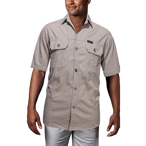 

Men's Hiking Shirt / Button Down Shirts Fishing Shirt Tactical Military Shirt Short Sleeve Square Neck Jacket Top Outdoor Breathable Quick Dry Lightweight Sweat wicking Summer Cotton White Black