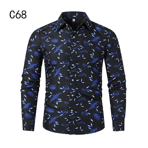 

Men's Shirt Print Plants Graphic Classic Collar Holiday Going out Print Long Sleeve Tops Casual Beach Blue