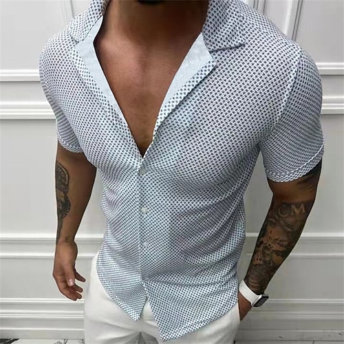 

Men's Shirt Hot Stamping Polka Dot Turndown Street Casual Button-Down Print Short Sleeve Tops Fashion Classic Comfortable Big and Tall Blue Gray