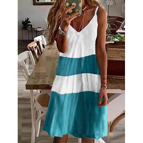 

Women's Strap Dress Knee Length Dress Green Sleeveless Color Gradient Print Spring Summer V Neck Basic 2022 S M L XL XXL 3XL / 3D Print