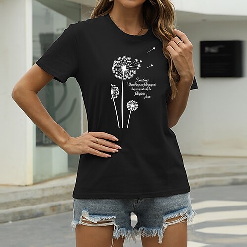 

Women's Casual Going out T shirt Tee Graphic Dandelion Letter Short Sleeve Print Round Neck Basic Tops 100% Cotton Green White Black S