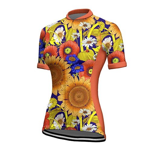 

21Grams Women's Short Sleeve Cycling Jersey Summer Spandex Yellow Floral Botanical Bike Top Mountain Bike MTB Road Bike Cycling Quick Dry Moisture Wicking Sports Clothing Apparel / Stretchy