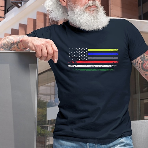 

Men's T shirt Hot Stamping Flag Round Neck Casual Daily Print Short Sleeve Tops Simple Basic Blue Black Gray