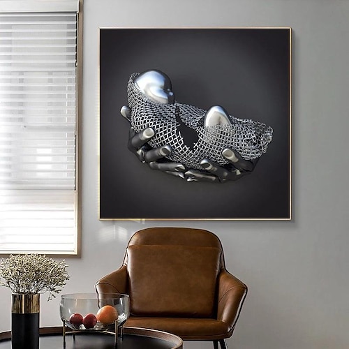 

Wall Art Canvas Prints Posters Painting Silver Metal Palm Baby Sculpture Artwork Picture Home Decoration Décor Rolled Canvas No Frame Unframed Unstretched