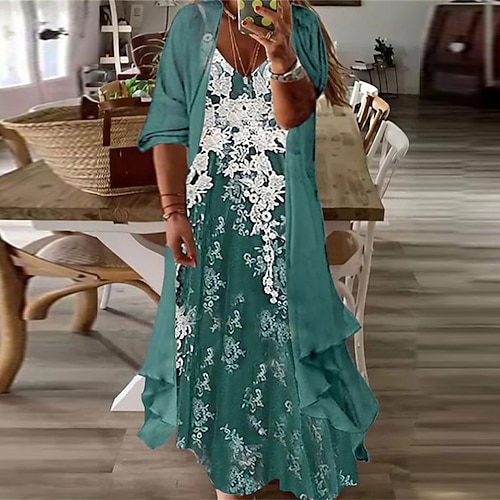 

Per donna Plus Size Vestito due pezzi Floreale A V Stampa Mezza manica Autunno Primavera Informale Vestito maxi Giornaliero Da mare Vestito