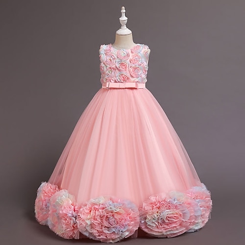 

kinderkleidung Mädchen Kleid Blumen Ärmellos Party Gitter Prinzessin Süß Tüll Maxi Tüll-Kleid Frühling 4-12 Jahre Rosa Purpur Leicht Blau