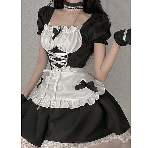 

Lolita Shiro& Kuro Lolita School Lolita Lolita Dress Women's Japanese Cosplay Costumes Black Solid Color Flare Cuff Sleeve Short Sleeve Short / Mini