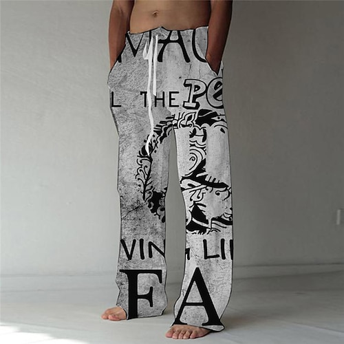 

Men's Fashion Designer Straight Trousers 3D Print Elastic Drawstring Design Front Pocket Pants Casual Daily Graphic Prints Letter Comfort Soft Mid Waist Gray S M L XL XXL