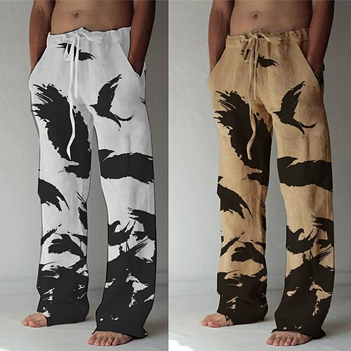 

Men's Fashion Designer Straight Trousers 3D Print Elastic Drawstring Design Front Pocket Pants Casual Daily Graphic Prints Ink Painting Comfort Soft Mid Waist White Khaki S M L XL XXL / Animal