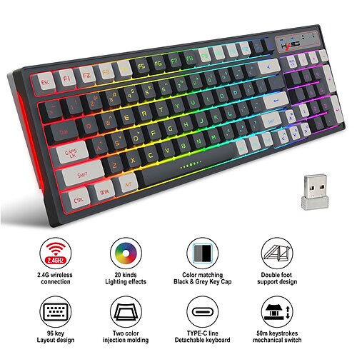 

LITBest L900 Wireless 2.4GHz Membrane Keyboard Rechargeable Gaming Multicolor Backlit 96 pcs Keys