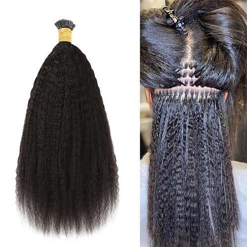 

I Tip Hair Extensions Human Hair Kinky Straight I Tip Human Hair Extensions for Black Women Cold Fusion Stick Tip Extension Brazilian Virgin Hair Microlink Hair Extensions 100g 100 Strands 10-26 Inch