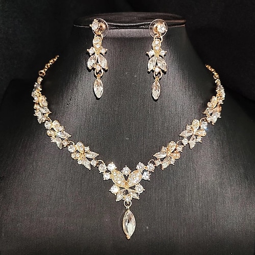 

Bridal Jewelry Sets Two-piece Suit Crystal Rhinestone Alloy 1 Necklace Earrings Bracelets Women's Elegant Vintage Cute Transparent Blessed irregular Jewelry Set For Party Wedding